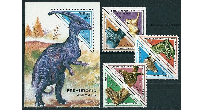 SOMALIA 1997 - ANIMALE PREISTORICE - SERIE DE 6 TIMBRE+BLOC NESTAMPILAT - MNH / preistorice73